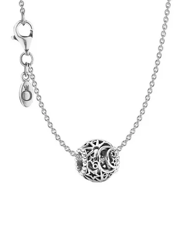 Pandora Kette mit Anhänger – Charm Sonne, Mond & Sterne - Ketten mit Anhänger aus 925er Silber, 45 cm lang, mit mattierter und polierter Optik – ein strahlendes Schmuckstück für jeden Anlass.