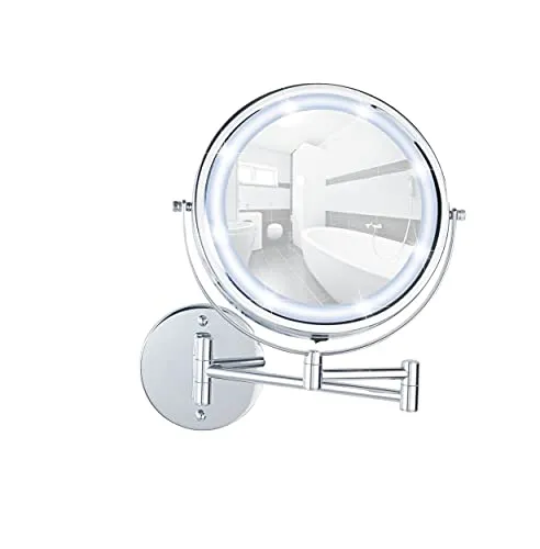 Wenko LED-Kosmetikspiegel "Power-Loc" - Ø 17,5 cm - Kosmetikspiegel mit verchromter Edelstahl-Oberfläche und Power-Loc Kammerklebesystem für einfache Wandmontage ohne Bohren, repositionierbar und rückstandslos.