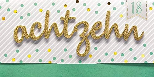 Perleberg hochwertige Geburtstagskarte zum 18. Geburtstag mit Lettering - Karte zum Geburtstag mit Umschlag - schöne Geburtstagskarten 11 x 22 cm - Karte Geburtstag für eine gelungene Überraschung