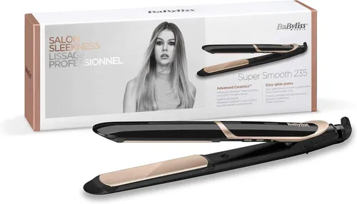 BaByliss Super Smooth Glätteisen ST393E - Glätteisen mit Anti-Frizz Ionen-Technologie und 6 Temperaturstufen bis 235°C für glänzendes Haar und schnelle Styling-Ergebnisse, inklusive Hitzeschutzmatte.