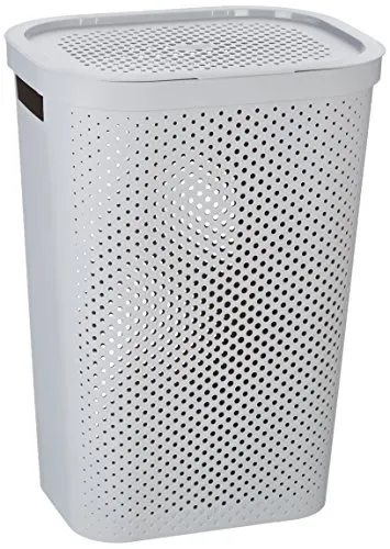 Curver Wäschebox Infinity mit Punktmuster 59l in hellgrau, Plastik, Grau, 35 x 25 x 10 cm
