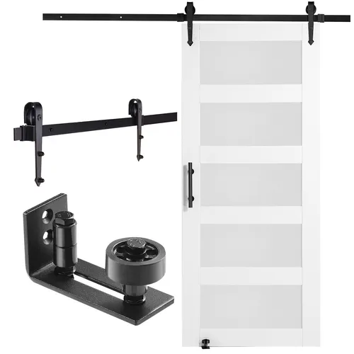 Scheunentor Hardware-Kit 914x2133mm – Elegantes Holz-Glas Design - Türen – Hochwertiges Schiebe-Scheunentor aus Fichte mit Milchglas, ideal für moderne Wohnräume und Platzersparnis.