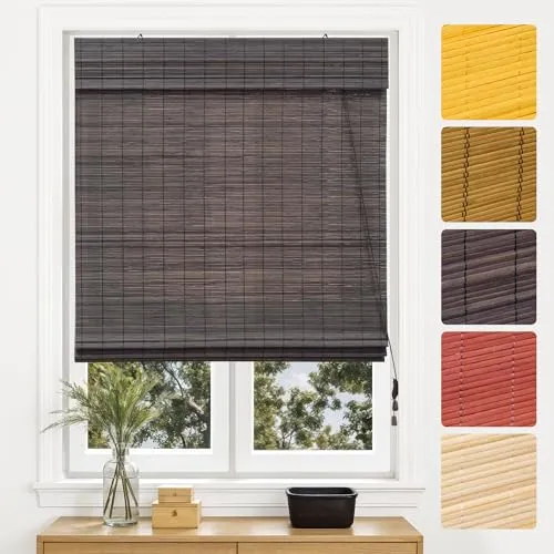 Victoria M. Bambus Raffrollo Sonnenschutz Sichtschutz Rollo Seitenzugrollo, für Fenster und Türen, Blickdicht, 40 x 130 cm, Dunkelbraun