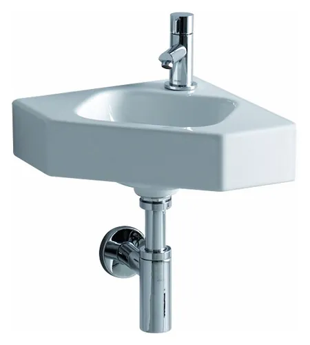 Geberit iCon Eckhandwaschbecken 46 cm - Badkeramik in Weiß, ideal für platzsparende Badezimmer, mit Hahnloch und ohne Überlauf