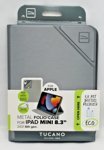 TUCANO Metal Folio Case für Apple iPad mini 8.3" (6.Gen.) grau - Tablet-Hülle in elegantem Grau, bietet optimalen Schutz und eine praktische Standfunktion für ein besseres Nutzererlebnis.
