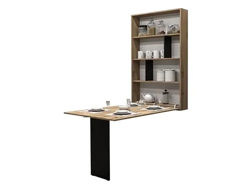 Mirjan24 Wandtisch Albi - Klapptisch mit 2 Regalen - Esszimmertisch, schlichter und funktionaler Wandklapptisch mit 6 Fächern für optimale Raumnutzung, ideal für kleine Wohnungen und einfach zu montieren.