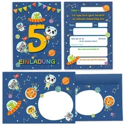 JUNAPACK Einladungskarten Astronaut Einladungen zum 5. Geburtstag Umschlägen für Kinder Weltall, Einladungskarten mit Umschlägen zum fünften Geburtstag Weltall