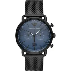 Emporio Armani AR11201 Herrenuhr Edelstahl Chrono schwarz-blau - Elegante Herrenuhr mit robustem Edelstahlgehäuse und stilvollem blauen Ziffernblatt. Wasserdicht bis 5 ATM, ideal für jeden Anlass.