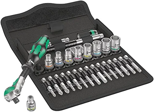 Wera Zyklop 8100 1/4 Zoll - 5-in-1 Vierkant-Steckschlüsseleinsatz, schnelles Arbeiten mit farbcodiertem Werkzeugfinder und 72 Zähnen für präzise Handhabung