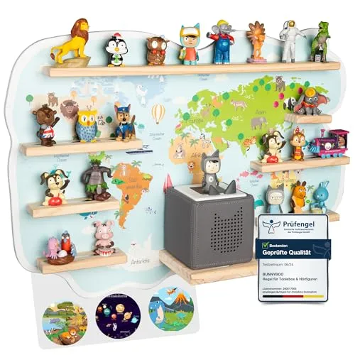 bunnyboo Toniebox Regal - Testsieger 2024 für bis zu 45 Tonies - Kinderzimmerregal für die perfekte Aufbewahrung von bis zu 45 Tonies und Toniebox. Mit abgerundeten Ecken für Sicherheit und spielerischem Tierwelt-Design.
