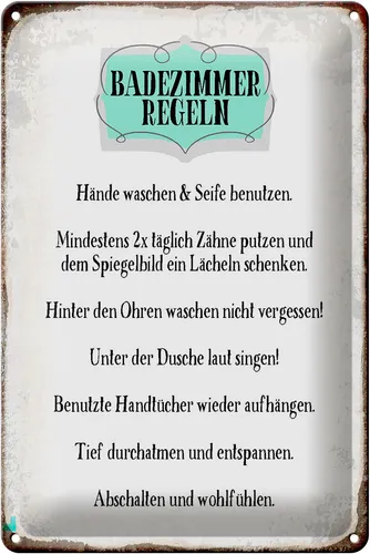Blechschild Spruch 20x30 cm Badezimmer Regeln Hände waschen Deko Schild tin sign