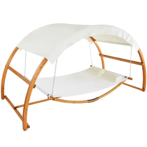 tectake® Hängematte mit Gestell für 2 Personen - Hängematten & Hängestühle - Wetterfestes Design mit Dach und robustem Holzgestell für maximalen Komfort im Garten oder auf der Terrasse.