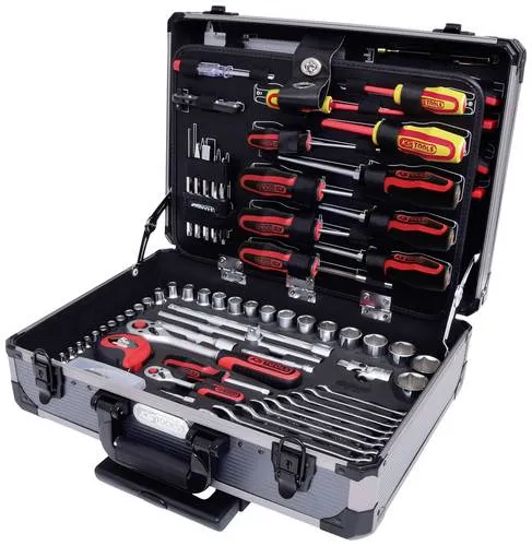 KS Tools 911.0630 Universal-Werkzeug-Satz 130-tlg. - Werkzeug-Sets im edlen Aluminiumkoffer mit Flank Traction-Profil, matt satiniert aus Chrom Vanadium für optimale Griffigkeit und Langlebigkeit.
