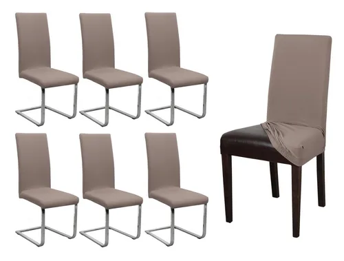 Beautex Stuhlhusse Jersey 6er Set, Taupe-Braun - Stuhlhussen aus elastischem Baumwoll-Stretch, ideal für eine stilvolle und pflegeleichte Sitzmöbel-Gestaltung. OEKO-TEX® zertifiziert und maschinenwaschbar für einfache Reinigung.