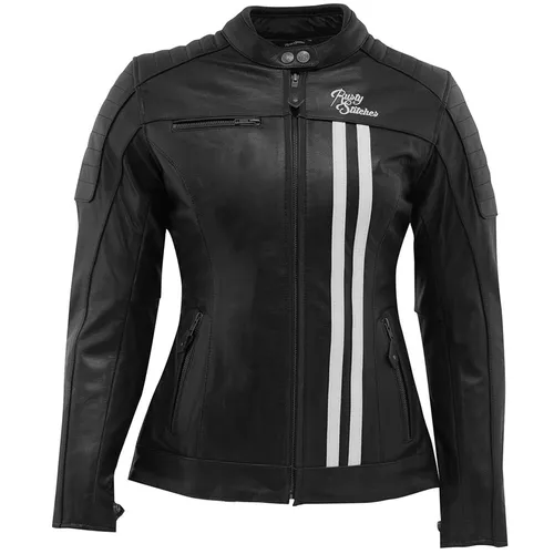 Damen Motorrad Jacke Rusty Stitches Alice - schwarz-weiß - Funktionsjacke für alle Jahreszeiten mit atmungsaktivem Material, herausnehmbaren Protektoren und 7 praktischen Taschen für optimalen Komfort und Sicherheit auf der Straße.