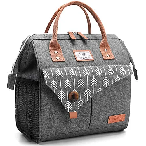 Lekesky Kühltasche Damen Lunchtasche Isolierte für Frauen Auslaufsichere Weit Geöffnete Lunchbox, 11L, Grau
