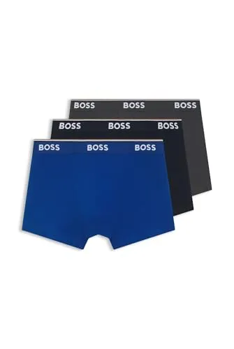HUGO BOSS Herren Trunk 3p Co/EL Boxershorts, Open Blue 487, L - Badeshorts für Herren im 3er Pack, bieten höchsten Tragekomfort mit optimaler Passform und nachhaltiger Baumwolle für ein gutes Gewissen.