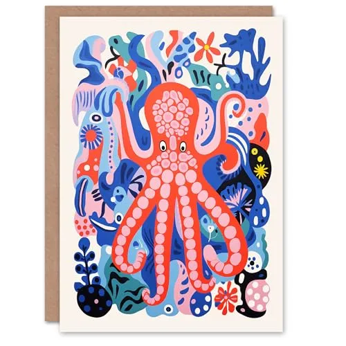 Artery8 Krake Korallenriff Matisse Stil Muster Karte zur Geburt