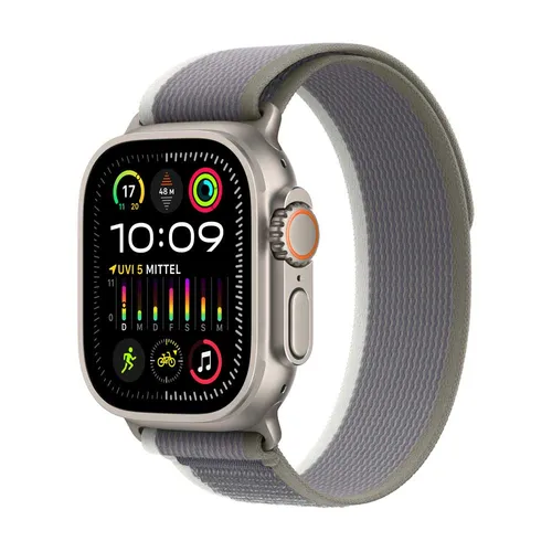 Apple Watch Ultra 2 4G 49 mm - Robuste Titan-Smartwatch mit Trail Armband in Grün Grau, ideal für Outdoor-Aktivitäten und Fitness-Tracking