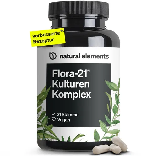 Flora 21® Kulturen Komplex – 21 Bakterienstämme - Nahrungsergänzungsmittel mit 21 hochdosierten Bakterienstämmen und Bio Inulin, laborgeprüft, vegan und magensaftresistent – ideal für eine gesunde Darmflora.