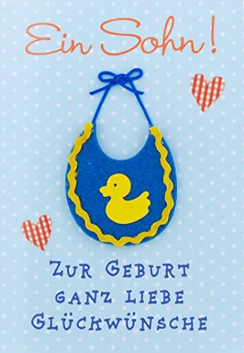 Perleberg Geburtskarte mit Lätzchen-Motiv - Lifestyle-Collection - hochwertige Karte zur Geburt für Jungen - Liebevolles Geschenk zur Geburt mit passendem Umschlag - 11,6 x 16,6 cm