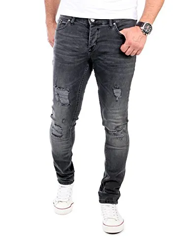 Reslad Jeans Herren Destroyed Look Slim Fit Denim Stretch Jeans-Hose RS-2062 Schwarz W34/L34 - Stylische Herren Jeans im Destroyed Look, perfekt für trendige Freizeitoutfits. Die Slim Fit Passform sorgt für maximalen Tragekomfort und ist ein Must-Have für jeden Kleiderschrank.