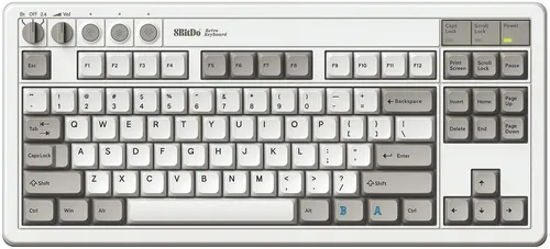 8BitDo Mechanische Tastatur M Ed. - Gaming-Zubehör mit Retro-Design und modernen Funktionen. Hot-Swappable-PCB für individuellen Schalterwechsel und hohe Kompatibilität mit verschiedenen Geräten.