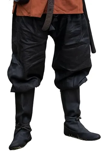 Leonardo Carbone® Wikinger Leinenhose Wodan - Herren Leichte Sommerhose, Festival Outfit, Mittelalter Kleidung, LARP, Cosplay, Freizeithose - 100% Leinen Schwarz 3XL