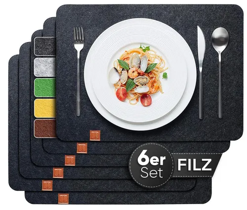 Sidorenko Tischset aus Filz 6er Set - Platzset in grau - 44x32cm Tischsets Platzsets abwaschbar - Platzdeckchen eckig - Untersetzer Teller - Tischuntersetzer - Tischunterlage Esstisch - Filzset