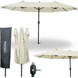 deluxe4home® XXL Doppelsonnenschirm 4,5 x 2,6m Creme - Sonnenschirm Extra groß mit Handkurbel, bietet großzügigen Schatten und ist dank seiner Faltbarkeit flexibel einsetzbar – ideal für Terrassen und Gärten.