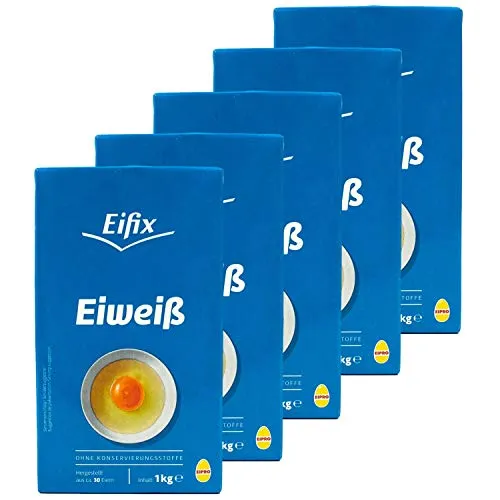 Eifix Eiweiß flüssig 1 kg - 5er Pack aus ca. 30 Eiern - Eier & Ei-Ersatz Produkte, pasteurisiertes Eiklar ohne Konservierungsstoffe, ideal zum Kochen und Backen, einfach zu verarbeiten dank praktischer Verpackung.