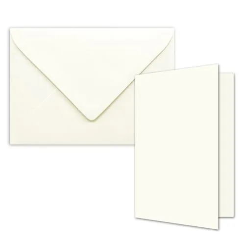 50x DIN B6 Faltkarten Set mit Umschlägen in Naturweiß (Weiß) - 120 x 170 mm - ideal für Einladungskarten, Hochzeit, Taufe, Kommunion, Konfirmation - Marke: FarbenFroh
