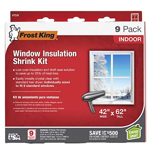 Frost King, Clear V73/9H Schrumpffenster-Set für Innenbereich, 107,7 cm, 157,7 cm, 9 Stück