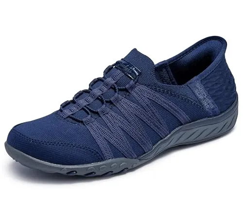 Skechers Damen Breathe Easy-Roll with Me Sneaker, Navy, 35 EU - Damen-Sneaker mit freihändigen Slip-Ins für einfache Passform und exklusivem Fersenkissen für sicheren Halt. Genießen Sie den luftgekühlten Komfort dank der Memory-Schaum Einlegesohle und der veganen Materialien.