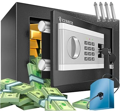 KESSER® Elektronischer Tresor 31x20x20cm - Wandtresor mit 3-facher Doppelbolzenverriegelung, bietet optimalen Schutz für Wertsachen und Dokumente. Inklusive externer Batteriebox für Notstromversorgung und flexibler Montageoption.
