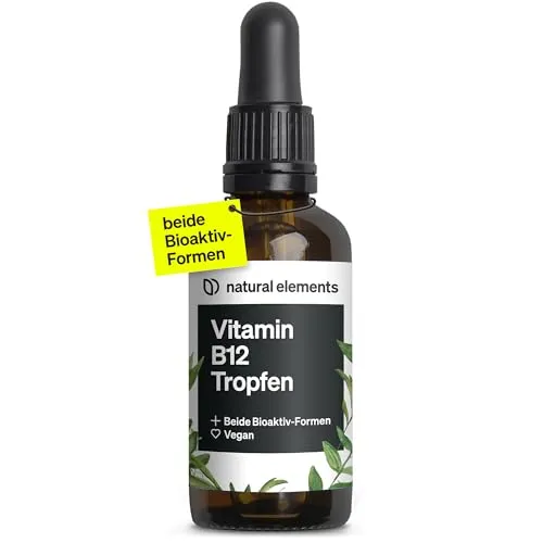 Vitamin B12 Tropfen – 50ml – vegan & alkoholfrei - Nahrungsergänzungsmittel mit 2 Aktivformen (Methyl- & Adenosylcobalamin), sorgfältig in Deutschland laborgeprüft – ideal für vegane Ernährung.