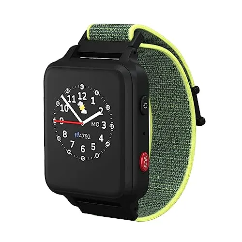 ANIO Anio5s 2023 Kinder Smartwatch mit GPS - Bundle mit Congstar SIM Karte, Kinderuhr mit GPS, Anruf Funktion, Telefon Uhr, Tracker, App Made in Germany, 5, Lemon Neon