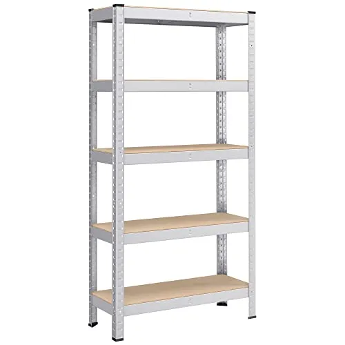 SONGMICS Schwerlastregal 2er Set - 30 x 75 x 150 cm, bis 650 kg belastbar - Silber - Robustes Schwerlastregal-Set mit verstellbaren Ablagen, ideal für Garage und Keller. Jede Ablage trägt bis zu 130 kg, stabil und sicher durch mitgelieferten Kippschutz.