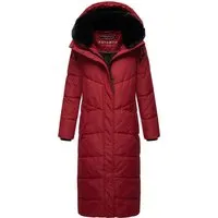 Navahoo Damen Wintermantel - Warmer Steppmantel mit Abnehmbarer Kapuze in Dark Red, Gr. S - Funktionsjacken: Eleganter, extralanger Wintermantel mit wind- und wasserabweisendem Material und kuscheligem Kunstfellkragen, ideal für kalte Temperaturen.