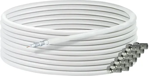 Koaxialkabel 25m SAT F-Stecker für HD-Fernsehen - Hochwertiges 25m Koaxialkabel mit 5-fach Abschirmung für klare Signalübertragung. Ideal für den Anschluss von TV und Modem. Robuste Bauweise in elegantem Weiß.