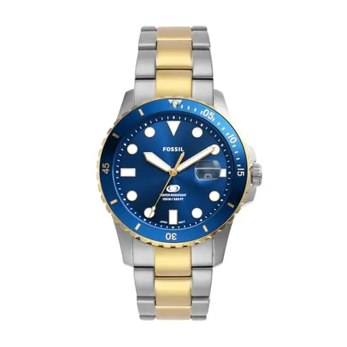 Fossil Blue uhr für Herren, Quarzwerk mit Edelstahl- oder Lederarmband, Blau und Goldton, 42MM