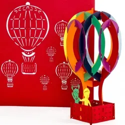 Pop Up Karte "Ballonfahrt" 3D Geburtstagskarte & Heißluftballon Reise Gutschein