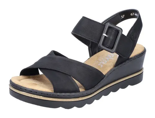 Rieker Keilsandalette, eleganter Sommerschuh mit Keilabsatz - Wanderschuhe: Bequeme Sandale mit gekreuzten Bandagen und 5,5 cm Absatzhöhe, ideal für den Sommer und casual Outfits.