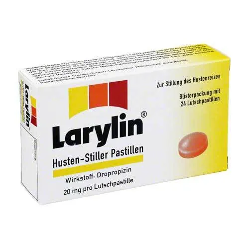 Larylin Husten Stiller D 24 ST - Hustenreiz lindern - Larylin Husten Stiller Pastillen, für Erwachsene und Kinder ab 12 Jahren. Praktische Lutschpastillen zur Unterstützung bei Hustenreiz, ideal für unterwegs.