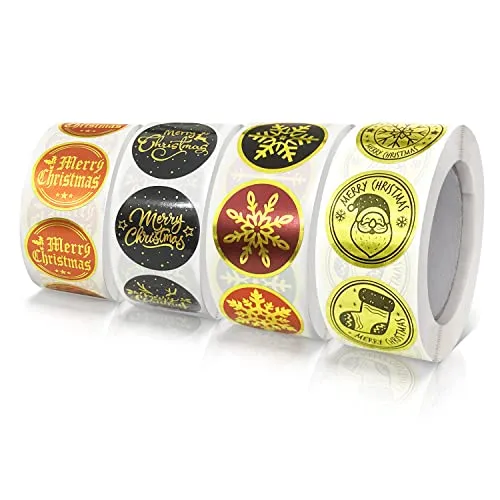 Frohe Weihnachten Aufkleber 2.5 cm Rund Selbstklebend Weihnachtsaufkleber Etiketten Ablösbar Merry Christmas Sticker für Geschenke Verpackung Deko 4 Rolle, 2000 Stück