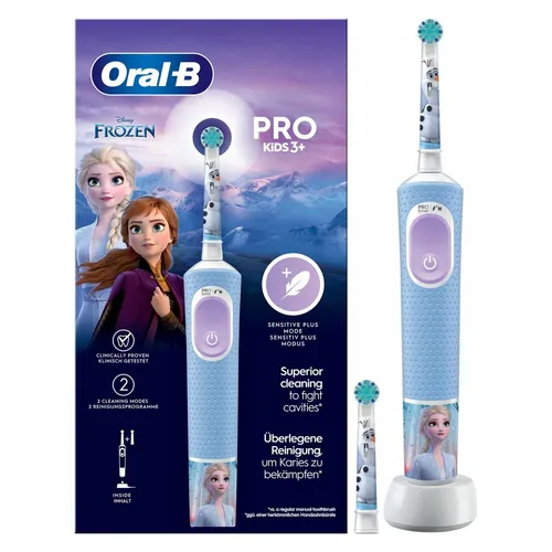 Oral-B Vitality Pro Kids Frozen - Batteriebetriebene Zahnbürste in Schwarz - Elektrische Zahnbürste speziell für Kinder, mit lustigem Frozen Design und sanften Borsten für eine schonende Reinigung.