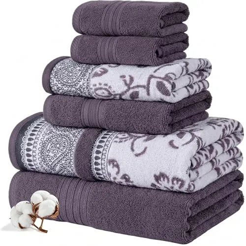 Modern Threads 6-teiliges Set, 2 Badetücher, 2 Handtücher, 2 Waschlappen, garngefärbtes Jacquard/einfarbiges Handtuch-Set, Ophelia Orchidee