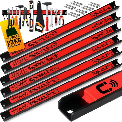 Magnetleiste 6er-Set 45cm inkl. Montagematerial - Werkstatteinrichtung für Ordnung: Mit der starken Magnetleiste bringen Sie Ihr Werkzeug immer griffbereit und platzsparend unter. Tragkraft bis 23 kg, ideal für Hobbyheimwerker und Werkstätten.