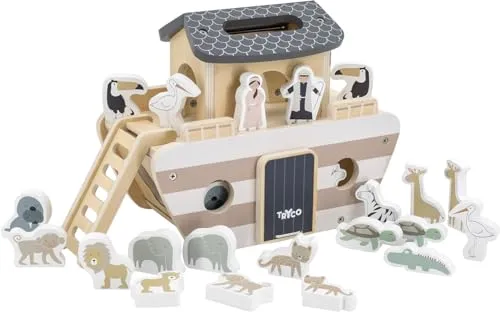 Tryco Arche Noah aus Holz – Spielset für Kinder - Spielset mit Boot und verschiedenen Tieren, fördert die Fantasie und Motorik von Kindern ab 2 Jahren.