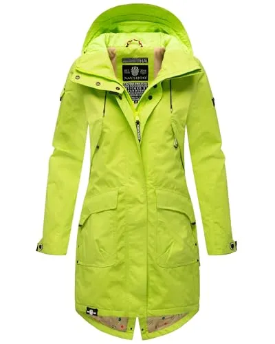 Navahoo Damen Übergangsjacke mit Kapuze - Leichte Funktionsjacke in Pfefferschote Neon Green, Gr. XS - Funktionsjacke aus wasserabweisendem Material, bietet hohen Tragekomfort und Bewegungsfreiheit – ideal für Übergangszeiten und aktive Freizeit.